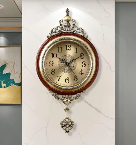 Reloj de pared de péndulo, movimiento de cuarzo a pilas, silencioso sin tictac, reloj de madera grande de metal antiguo, para decoración del hogar,