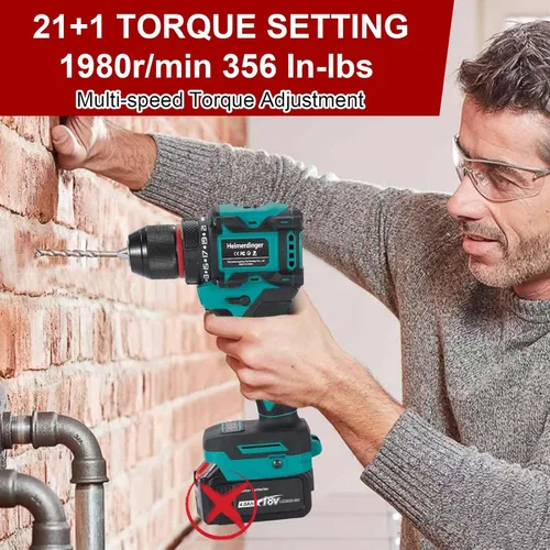Miniatura 3 de Taladro inalámbrico de 354 en libras para batería Makita de 18 V, portabrocas sin llave de 3/8 pulgadas, 21+1 ajustes de par, 1980 RPM, luz LED