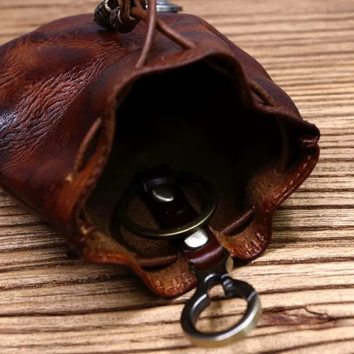 Miniatura 3 de Wugebud 1 llavero medieval de cuero, organizador de monedas, soporte para cambios, bolsa de cuero con cordón para hombres y mujeres, Marrón