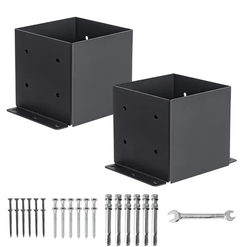 Miniatura 13 de Base de poste de 4x4 2 piezas, (Tamaño interno 3.6x3.6) Anclajes de poste, Acero sólido de 13GA y recubierto con polvo negro, Soportes de poste