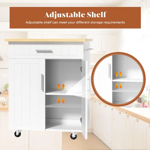 Miniatura 5 de SUNLEI Isla de cocina con ruedas con gabinete de almacenamiento y cajón, mesa de cocina rodante de 26 pulgadas de ancho, mango de carrito