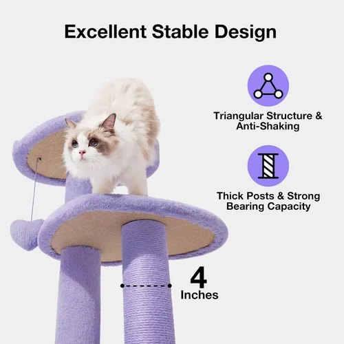 Miniatura 3 de VETRESKA - Árbol para gatos de 39.8 pulgadas, torre para gatos de varios niveles con plataforma, postes de rascar de sisal con juguete de flor