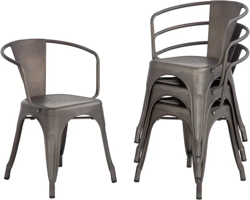 Miniatura 9 de FDW Juego de 4 sillas de comedor de metal para interiores, exteriores, patio, cocina, silla de restaurante de 18 pulgadas de altura de asiento