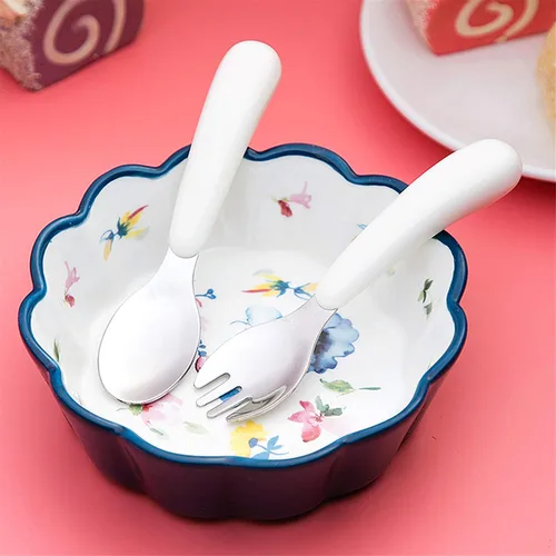 Miniatura 7 de Kirecoo Juego de 2 utensilios para niños pequeños, tenedores y cucharas para niños, juego de cubiertos de acero inoxidable para niños, cubiertos