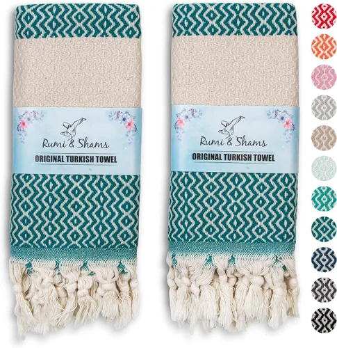 Miniatura 12 de RUMI & SHAMS - Toalla de mano turca para baño y cocina - 2 toallas de mano decorativas de lujo para baño - Toallas rústicas de cocina de 100 %