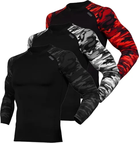 DRSKIN Paquete de 4, 3 o 1 camiseta de compresión para hombre, manga larga, deportiva, capa base, entrenamiento, correr, atletismo, gimnasio