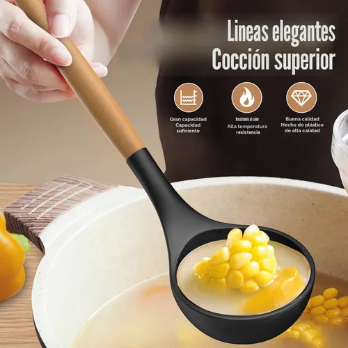 Miniatura 5 de AVGPD Juego de utensilios de cocina de silicona – Utensilios de cocina de silicona para cocinar asas de madera, 446 °F resistentes al calor