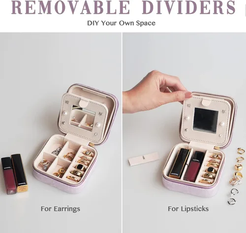 Miniatura 4 de Joyero de viaje de terciopelo, mini organizador de viaje portátil, pequeñas cajas de joyería para mujeres, regalos de dama de honor y artículos