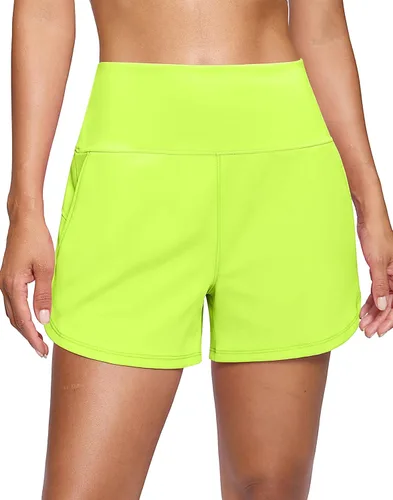 Miniatura 12 de Soothfeel Pantalones cortos deportivos de cintura alta para mujer, 3.5 pulgadas, control de abdomen, cómodos, para entrenamiento, gimnasio