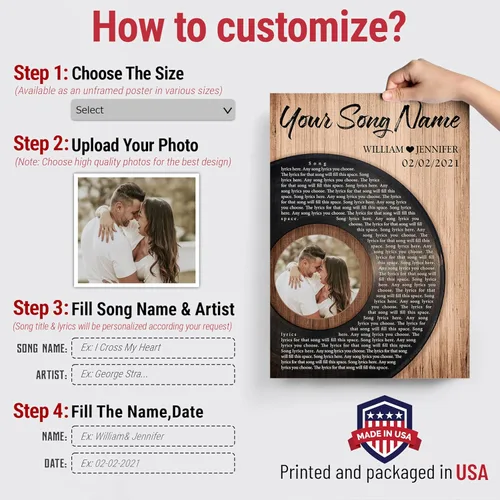 Miniatura 2 de H-DEWALL Póster personalizado de letras de canciones, decoración sentimental, póster musical perfecto, regalos personalizados para él, regalo