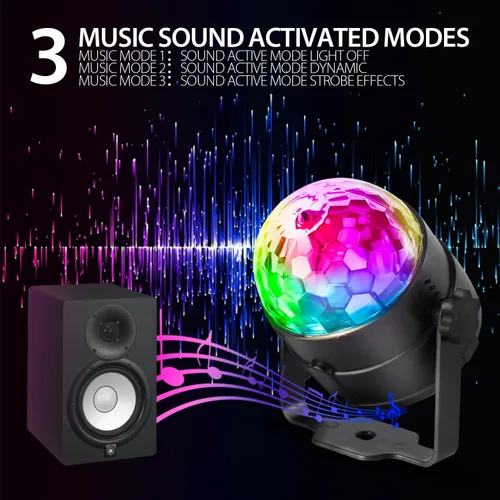 Miniatura 5 de Luces de fiesta de bola de discoteca para DJ, activadas por sonido, con control remoto, lámpara estroboscópica, 7 modos, luz de escenario