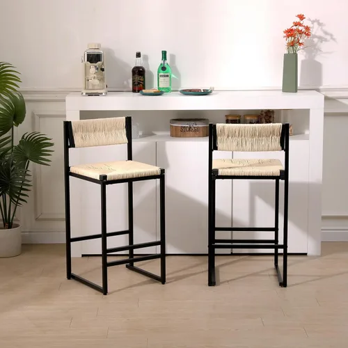 Miniatura 9 de Juego de 2 taburetes de bar modernos tapizados de piel sintética sin brazos con respaldo para bar en casa, comedor, isla de cocina, bistró, club