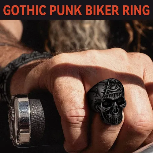 Miniatura 2 de FaithHeart All Seeing Eye Rings for Men, Stainless Steel Punk Gothic Statement Rings Eye of Providence Protection Thumb Ring Mens Amulet Jewelry