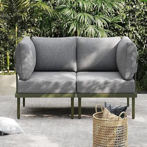 Miniatura 19 de Sundale Outdoor Juego de 2 muebles de metal para patio, sofá seccional para exteriores con cojín de olefina de 6 pulgadas, modernos