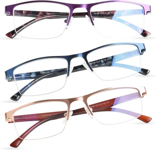 Miniatura 10 de FONHCOO - Gafas de lectura para mujeres y hombres, gafas de lectura con bloqueo de luz azul, metal, medio marco, lectores de computadora, anti
