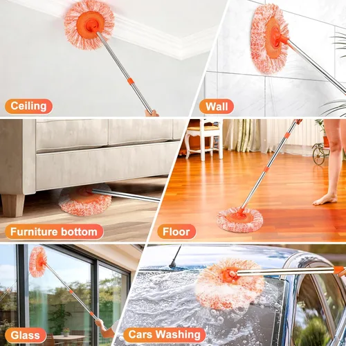 Miniatura 8 de Trapeador de limpieza ajustable de 61 pulgadas, trapeadores giratorios de 360° para limpieza de suelos con 4 cabezales reutilizables, 2 telas