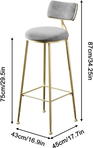 Miniatura 2 de Taburetes de bar de terciopelo modernos con respaldo y patas de metal dorado, cómodas sillas de bar altas tapizadas para cocina, isla de desayuno