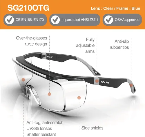 Miniatura 2 de DEX FIT SG210 OTG │ Gafas de seguridad para trabajo; protección ocular Z87 para hombres y mujeres, resistentes a la niebla y a los arañazos