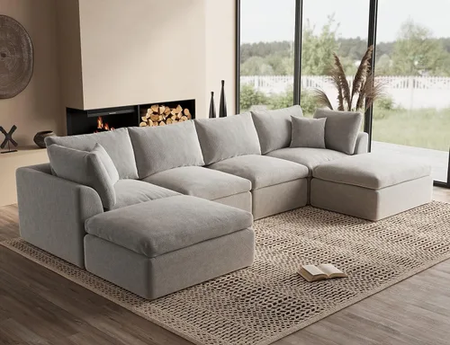 Miniatura 19 de ohllob Sofás seccionales Cloud de 110 pulgadas para sala de estar, sofá deshuesado en forma de L con otomana, sofá modular de 3 plazas, color negro