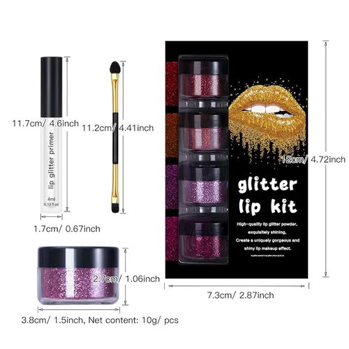 Miniatura 2 de LOKFAR Kit de labios con purpurina de 4 colores – Polvo de pigmento brillante de diamante y purpurina metálica brillante, resistente al agua