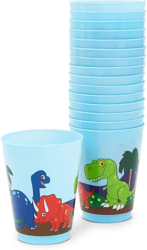 Miniatura 5 de BLUE PANDA Paquete de 16 tazas de dinosaurio de plástico para niños, recuerdos de fiesta de dinosaurios de dibujos animados para suministros