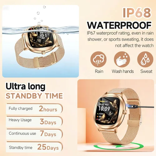 Miniatura 6 de Reloj inteligente para mujer, rastreador de actividad física de 1.72 pulgadas con respuesta/hacer llamadas, monitor de sueño/frecuencia cardíaca