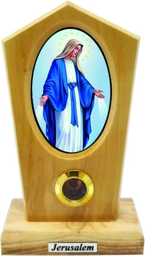 Miniatura 3 de Logos Trading Post Virgen María de Jerusalén (bizantina), icono católico de pie con imagen a todo color, madera de olivo de tierra santa de Israel