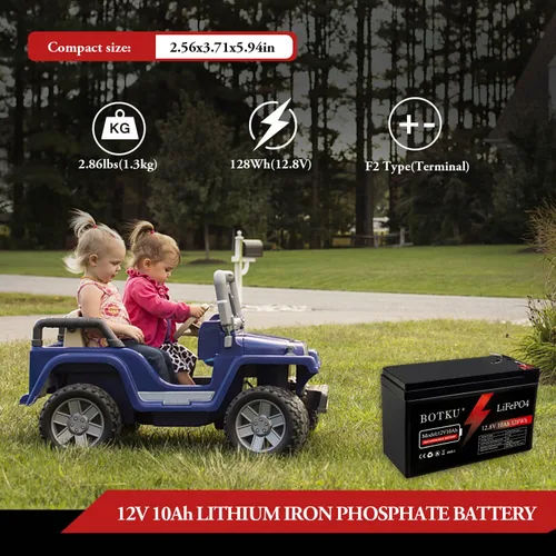 Miniatura 3 de Batería de litio LiFePO4 de 12 V y 10 Ah de ciclo profundo, batería recargable de fosfato de hierro y litio de 3000+ ciclos con BMS de 10 A