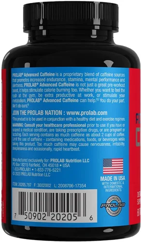 Miniatura 5 de ProLab Nutrition Advanced Caffeine 200 mg, tabletas de cafeína natural de acción rápida con extracto de té verde, energía limpia, enfoque mental