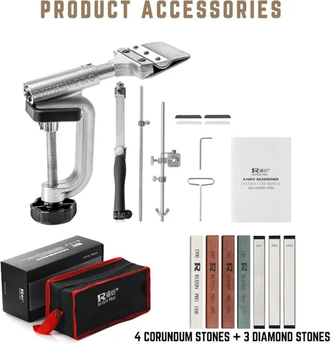 Miniatura 2 de RUIXIN PRO RX-008 - Afilador de cuchillos profesional con 7 piedras de afilar, diseño de giro de 360°, aleación de aluminio de ángulo fijo, kit