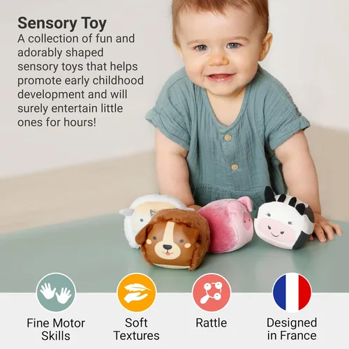Miniatura 2 de Little Big Friends Roly Poly Balls Juguete sensorial de sonajero para bebé, juego de 4 Tema Granja