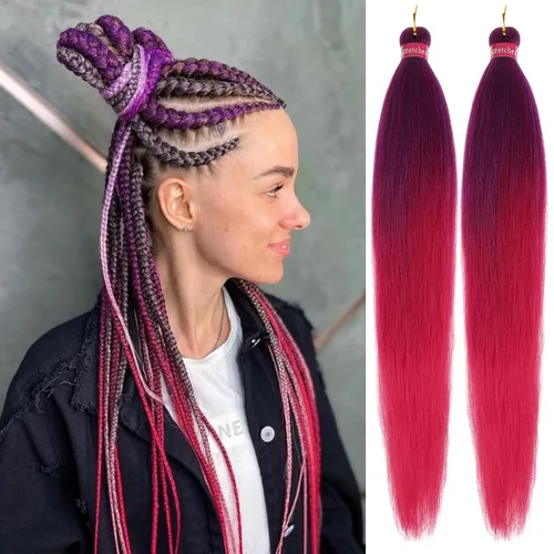 Miniatura 8 de Cabello trenzado preestirado, cabello trenzado degradado de 28 pulgadas, paquete de 8 extensiones de cabello trenzado de mezcla de colores sedosos