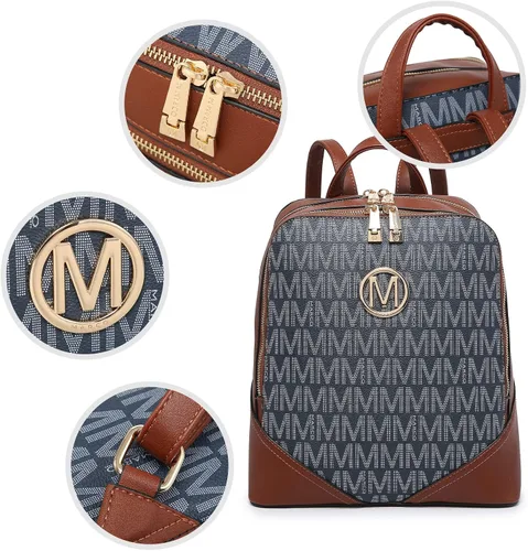Miniatura 4 de MKP - Mochila mediana con doble cremallera para mujer de piel sintética para niñas y damas bolsa de hombro de viaje 2 unidades Azul oscuro Mochilas
