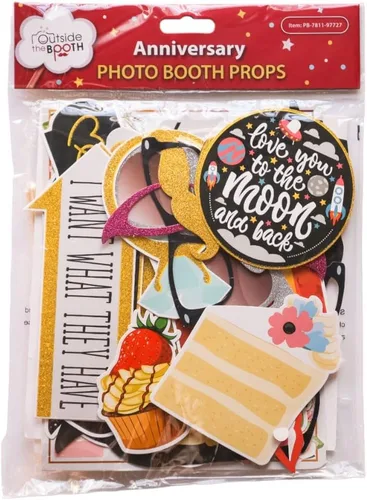 Miniatura 9 de Accesorios para cabina de fotos de aniversario, kit de cabina de fotos de 41 piezas con letrero de 8 x 10 pulgadas, 60 almohadillas adhesivas, 45