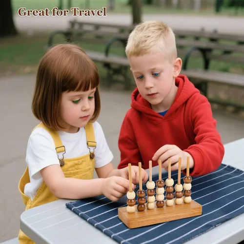 Miniatura 6 de Juego de 4 en fila de madera – 4 juegos de estrategia clásicos para adultos y niños, cuatro conectan el mismo color seguido, juego de viaje portátil
