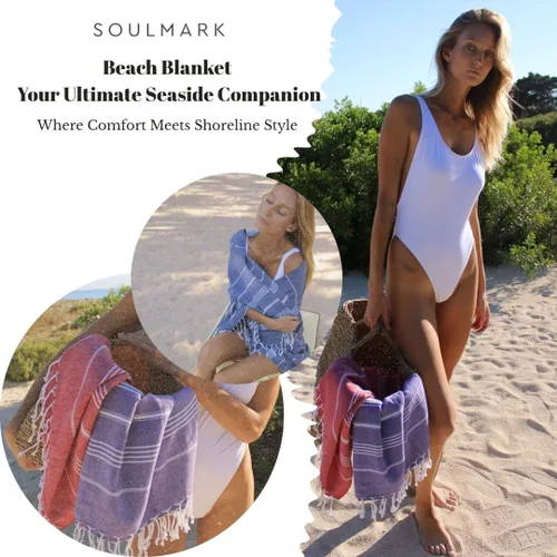 Miniatura 6 de SOULMARK Toalla de playa turca 100% algodón con bolsa - 38"x71" - Paquete de 2 - Made in Green y Oeko TEX certificada - Prelavada y libre de arena