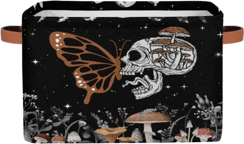 Miniatura 9 de Cesta de almacenamiento de calavera de Halloween, contenedor de almacenamiento plegable de cuervo de árbol de acuarela con asa de tela, caja