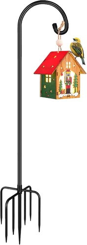 Gancho de pastor de 75 pulgadas de alto de metal resistente para colgar en el jardín para comedero de pájaros, cestas de plantas, color negro