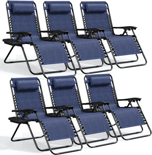 Miniatura 12 de Nestl Zero Gravity - Juego de 2 sillas de patio al aire libre con almohadas y bandejas portavasos, silla de campamento reclinable de malla de acero
