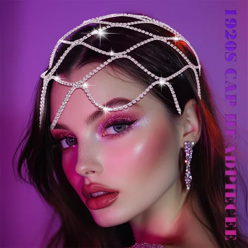 Miniatura 2 de Cadena de cabeza de diamantes de imitación de los años 20, accesorios para el cabello para mujer