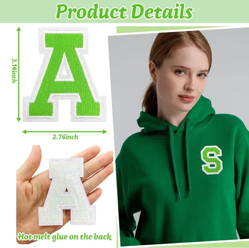 Miniatura 2 de 26 parches de letras termo-adhesivas para ropa, mochilas, sombreros (A-Z, verde)