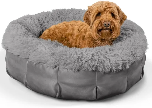 Miniatura 10 de Best Friends by Sheri Cama puf ultra relajante, cama ortopédica redonda para perro para soporte de articulaciones, piel sintética, funda lavable
