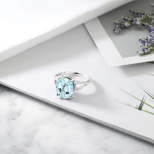 Miniatura 34 de Gem Stone King Anillo solitario con piedra preciosa de 3.00-7.00 quilates Plata de ley 925 Ovalado de 0.47 x 0.49 pulgadas Anillo