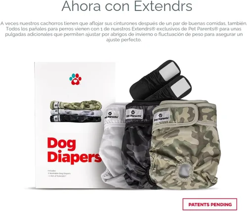 Miniatura 2 de Pet Parents® Pañales lavables para perros (paquete de 3) + Extendrs® de pañales duraderos para perros, pañales premium para perros hembras y machos