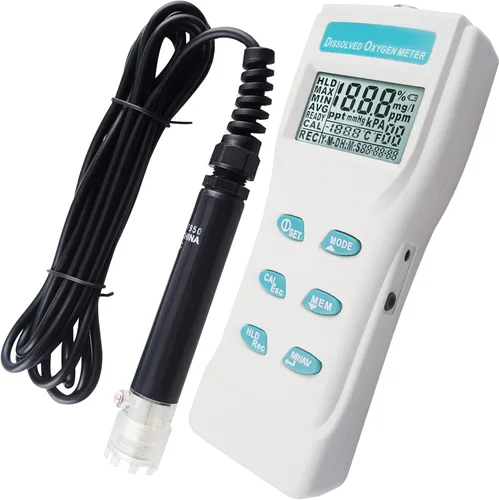 Gain Express Medidor de oxígeno disuelto con electrodo Medidor de DO portátil Probador de calidad de agua con pantalla LCD grande Función de memoria