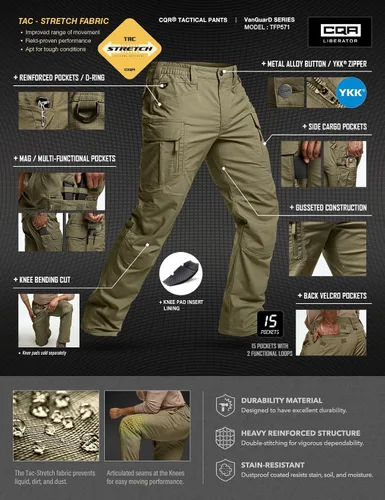Miniatura 205 de CQR – Pantalones tácticos elásticos tipo cargo para hombre, resistentes al agua, de tela ripstop (antidesgarros), ligeros, ideales para uso diario
