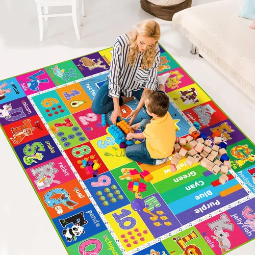 Miniatura 2 de ABC - Alfombra infantil para sala de juegos, alfombra de juego educativo para niños, alfombras preescolares con ABC, números, alfombras