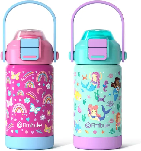 Miniatura 11 de Tazas aisladas para niños con pajita de apertura rápida y pico 2-en-1, tapa hermética de 14 onzas, acero inoxidable al vacío 18/8, sin BPA, tazas