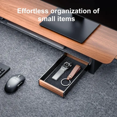 Miniatura 2 de UPERGO Bandeja Organizadora de Escritorio con Cajón para Oficina en Casa, Bandeja Organizadora de Escritorio de Nogal para Llaves, Bolígrafo, Reloj