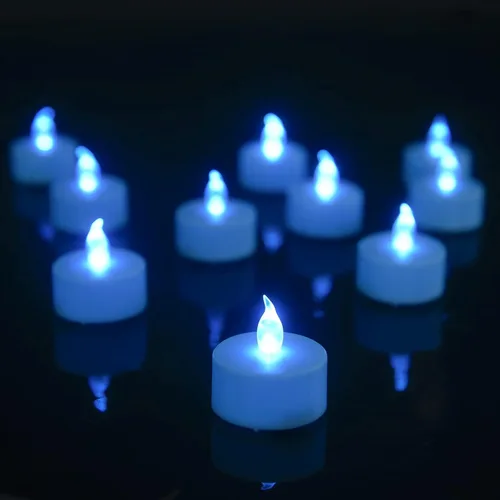 Miniatura 18 de Velas de té sin llama, paquete de 50 velas LED, realistas y brillantes, parpadeantes, de larga duración, 200 horas para festividades, fiestas, Azul